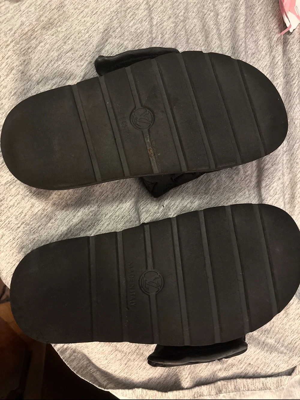 Louis Vuitton Black Embossed Monogram Slide Sandals